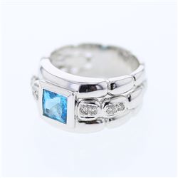 Princess cut Topaz Bezel-set Diamond Ring in 18K White Gold - REF-93A6N