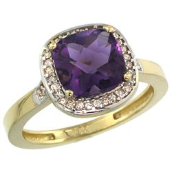 Natural 3.94 ctw Amethyst & Diamond Engagement Ring 10K Yellow Gold - REF-29F2N