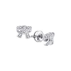 0.1 CTW Natural Diamond Ribbon Bow Cluster Screwback Earrings 10K White Gold