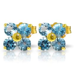 Genuine 1.15 ctw Blue Topaz Earrings Jewelry 14KT Yellow Gold - REF-19R3P