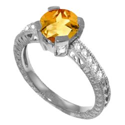 Genuine 1.80 ctw Citrine & Diamond Ring Jewelry 14KT White Gold - REF-98F3Z