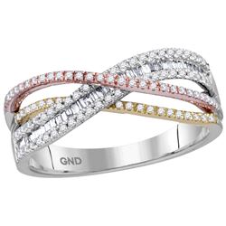 0.4 CTW Natural Diamond Tri-tone Crossover Band 10K White Gold