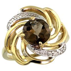 Natural 2.25 ctw smoky-topaz & Diamond Engagement Ring 14K Yellow Gold - REF-57Y8X