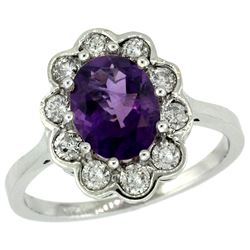 Natural 2.34 ctw Amethyst & Diamond Engagement Ring 14K White Gold - REF-81G4M