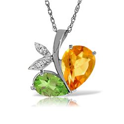 Genuine 4.06 ctw Citrine, Peridot & Diamond Necklace Jewelry 14KT White Gold - REF-59N2R