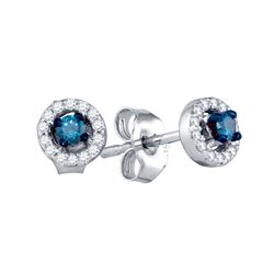 0.2 CTW Blue Colored Diamond Stud Earrings 10K White Gold