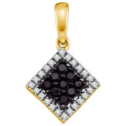 0.3 CTW Black Colored Diamond Square Cluster Pendant 10K Yellow Gold
