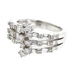 Baguette & Round 3-way Split Shank Diamond Ring in 18K White Gold - REF-205A9N