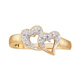 0.07 CTW Natural Diamond Small Double Heart Love Fine Ring 10K Yellow Gold