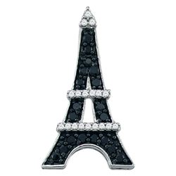 0.33 CTW Black Colored Diamond Eiffel Tower French France Pendant 10K White Gold