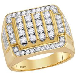 2 CTW Mens Natural Diamond Square Cluster Ring 10K Yellow Gold