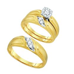 0.25 CTW Diamond Mens Matching Trio Bridal Ring 10K Yellow Gold