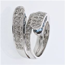 Bypass Diamond Ring Pave-set w/ Topaz in 14K White Gold - REF-120F7M