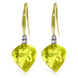 Genuine 21.6 ctw Lemon Quartz & Diamond Earrings Jewelry 14KT Yellow Gold - REF-46N7R