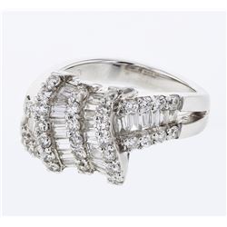 Baguette & Round Diamond Knot Ring in 18K White Gold - REF-235A4N