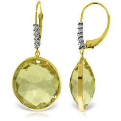 Genuine 34.15 ctw Lemon Quartz & Diamond Earrings Jewelry 14KT Yellow Gold - REF-73W3Y