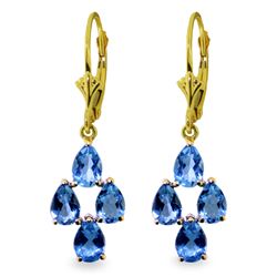 Genuine 4.5 ctw Blue Topaz Earrings Jewelry 14KT Yellow Gold - REF-41H2X