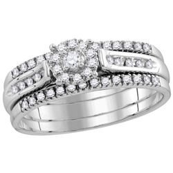 0.25 CTW Natural Diamond Cluster 1/4 Cttw Three-piece Bridal Set 14K White Gold