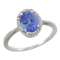 Natural 1.35 ctw Tanzanite & Diamond Engagement Ring 14K White Gold - REF-49M8H