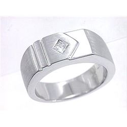 14K White Gold 0.2CTW Diamond Gent's Ring - REF-120A9N