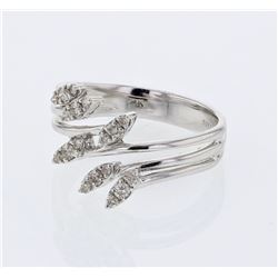 Triple-Split Bypass Diamond Leaf Ring in 14K White Gold - REF-38X8Y