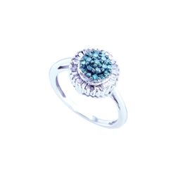0.5 CTW Blue Colored Diamond Cluster Ring 10K White Gold