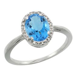 Natural 1.22 ctw Swiss-blue-topaz & Diamond Engagement Ring 14K White Gold - REF-27H2W