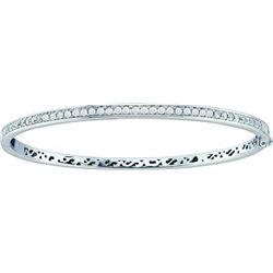 1 CTW Pave-set Natural Diamond Classic Bangle Bracelet 14K White Gold