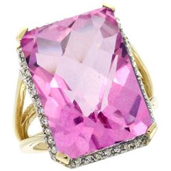 Natural 15.06 ctw Pink-topaz & Diamond Engagement Ring 10K Yellow Gold - REF-64Z3Y