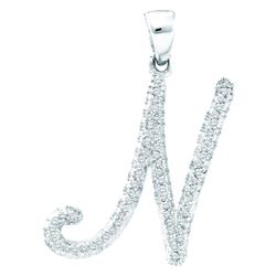 0.18 CTW Natural Diamond Letter N Initial Pendant 10K White Gold