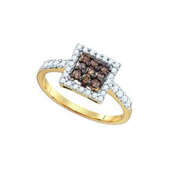 0.5 CTW Cognac-brown Colored Diamond Cluster Ring 10K Yellow Gold