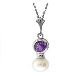 Genuine 2.48 ctw Amethyst & Pearl Necklace Jewelry 14KT White Gold - REF-18M5T