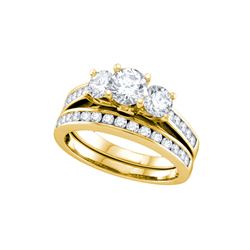 2 CTW 3-Stone Natural Diamond Bridal Engagement Ring 14K Yellow Gold