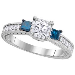 1 CTW 3-stone Blue Colored Diamond Bridal Engagement Ring 14K White Gold