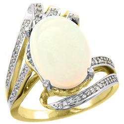 Natural 5.76 ctw opal & Diamond Engagement Ring 14K Yellow Gold - REF-94X6A