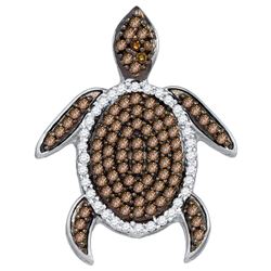 0.35 CTW Cognac-brown Colored Diamond Sea Turtle Tortoise Pendant 10K Yellow Gold