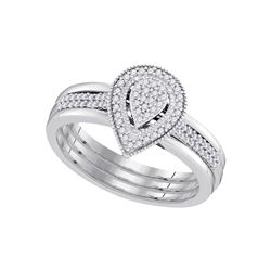 0.2 CTW Natural Diamond Teardrop Cluster Bridal Engagement Ring 10K White Gold