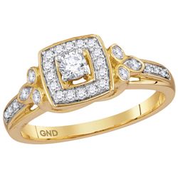 0.33 CTW Natural Diamond Halo Bridal Engagement Ring 10K Yellow Gold