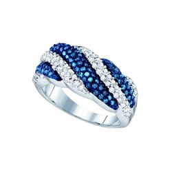 0.85 CTW Blue Colored Diamond Striped Band 10K White Gold