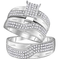 0.75 CTW His & Hers Natural Diamond Cluster Matching Bridal Ring 10K White Gold