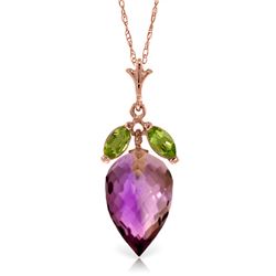 Genuine 10 ctw Amethyst & Peridot Necklace Jewelry 14KT Rose Gold - REF-28V9W