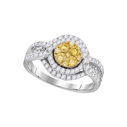 1.10 CTW Yellow Natural Diamond Cluster Bridal Engagement Ring 14K White Gold