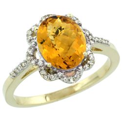 Natural 1.85 ctw Whisky-quartz & Diamond Engagement Ring 10K Yellow Gold - REF-28M4H