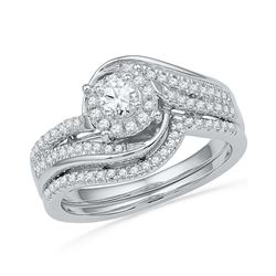 0.49 CTW Natural Diamond Halo Bridal Engagement Ring 10K White Gold