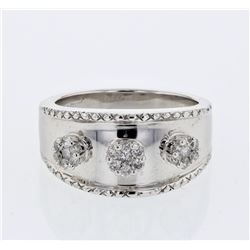 3 Flower Diamond Ring w/ Engraving in 14K White Gold - REF-60Y2X