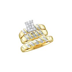 0.1 CTW His & Hers Natural Diamond Cluster Matching Bridal Ring 14K Yellow Gold