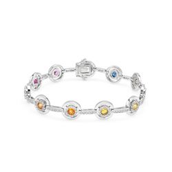 14K White Gold 4.8CTW Sapphire Tennis Bracelet - REF-268R6K