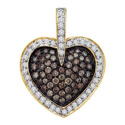 1 CTW Cognac-brown Colored Diamond Heart Cluster Valentines Pendant 14K Yellow Gold