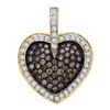 Image 1 : 1 CTW Cognac-brown Colored Diamond Heart Cluster Valentines Pendant 14K Yellow Gold