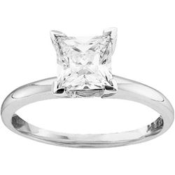 1 CTW Princess Natural Diamond Solitaire Certified Bridal Engagement Ring 14K White Gold